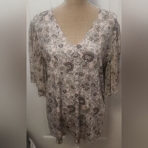 Calvin Klein Light Pink Floral Blouse with Pleated Sleeves Size XL
